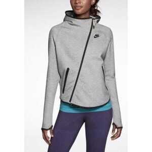 Nike Tech Fleece Womens Sz S Gray Asymmetrical Zip Jacket Sweatshirt Hoodie